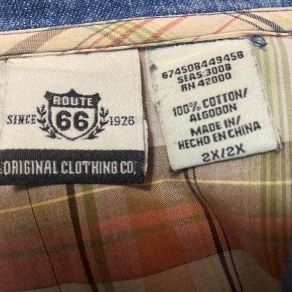 Route 66 short sleeve blue jean jacket, size 2X - Picture 3 of 3